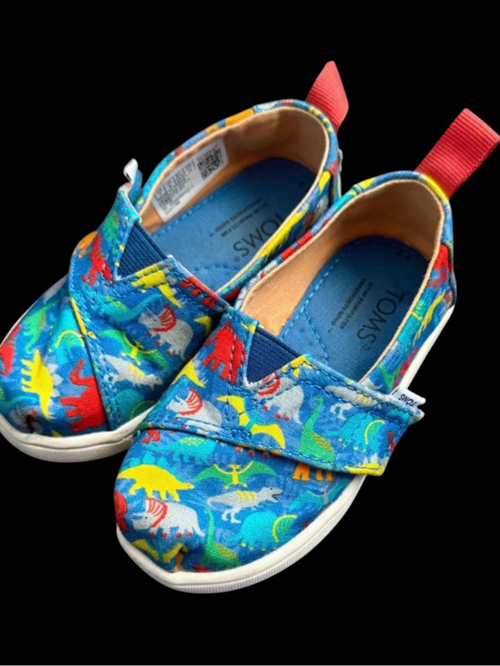 Toms Kids Blue Multi Dinosaur Hook-and-Loop Sneakers